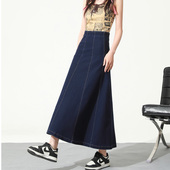针织软牛仔长裙半身裙女26春夏大摆宽松高腰松紧腰深蓝长款 A字裙