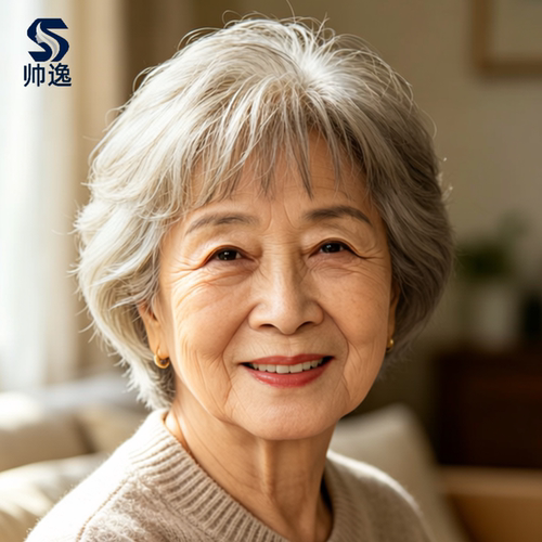 帅逸全真发奶奶灰白假发蓬松自然