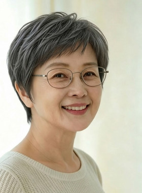 中老年妈妈假发 60 70岁全真发 白色发套奶奶灰白色透气蓬松假发