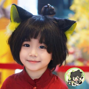 儿童假发cos罗小黑战纪动漫短直发黑色猫猫少年感碎盖头奶狗全头