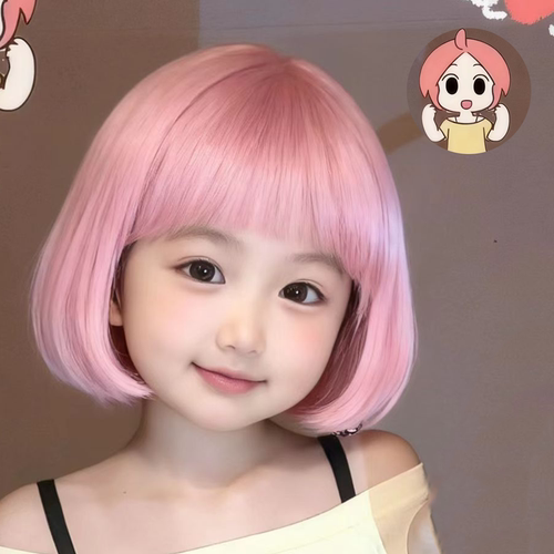 儿童假发cos罗小白粉色波波头罗小黑战纪空气刘海可爱动漫全头套