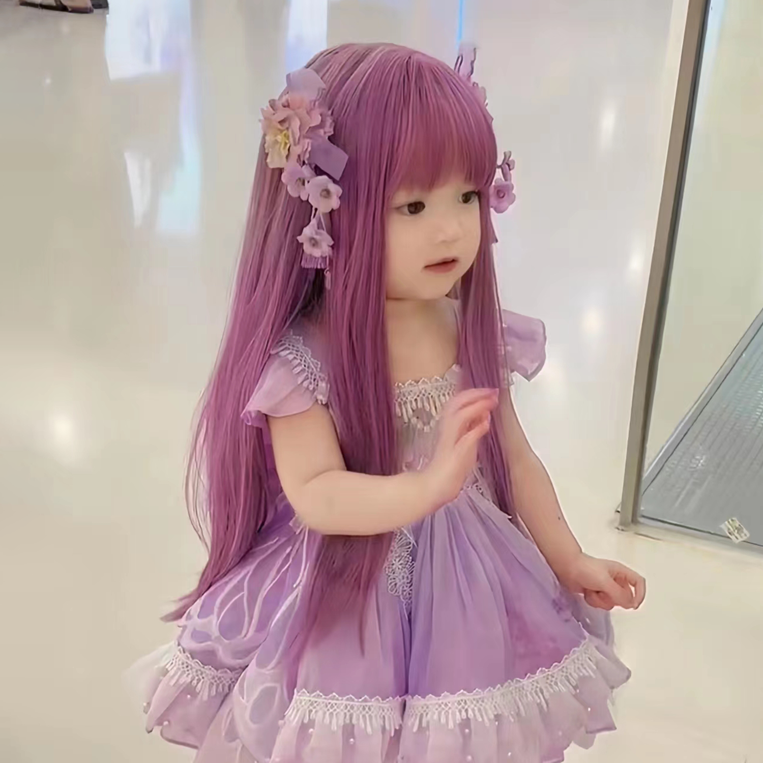 儿童假发cos巴啦啦小魔仙动漫二次元女孩长直发节日风齐刘海全头