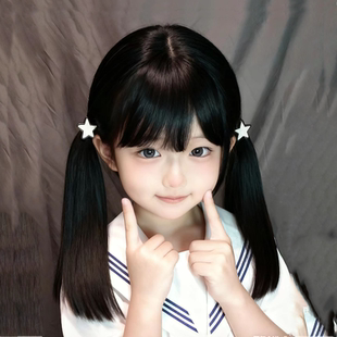 儿童假发cos萝莉长直发可爱学生双马尾低扎jk水手服空气刘海全头