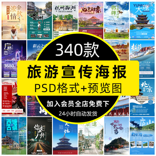 城市旅游旅行景点攻略度假出游风景地标宣传海报模板PSD设计素材