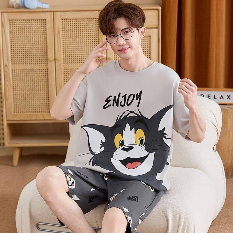 猫和老鼠青少年睡衣男生夏季纯棉短袖短裤学生夏天休闲家居服套装