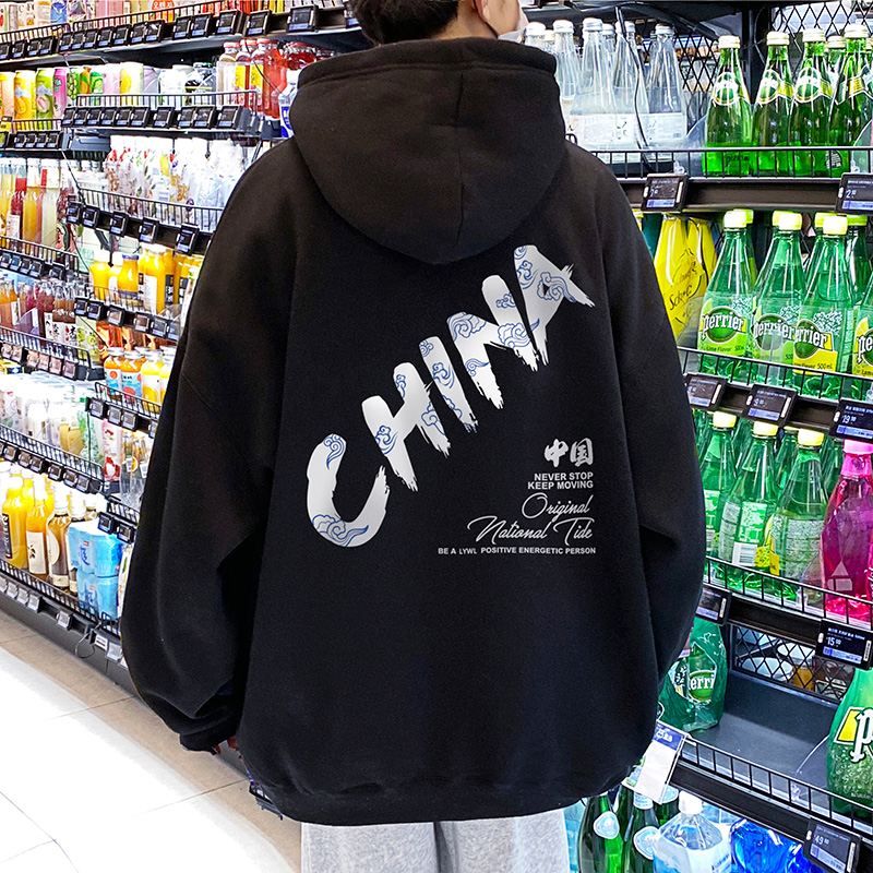 字母加肥加大码宽松连帽卫衣
