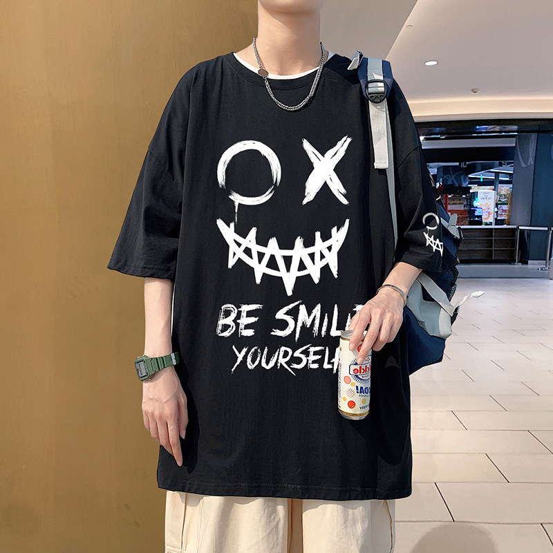 wassupcandy短袖T恤男夏季设计感潮流帅气半截袖涂鸦潮牌五分袖,男装T恤,星座909