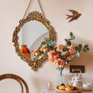 欧式复古风雕花艺术装饰镜子客厅背景墙法式卧室挂墙壁饰金色