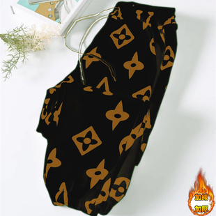 女 印花加绒加厚束脚长裤 清仓捡漏专柜撤回特大码 胖mm300斤直筒裤