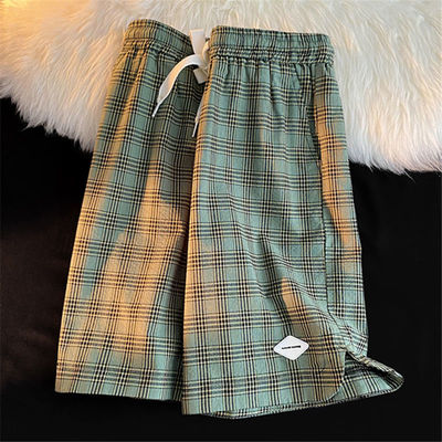 胖mm300斤阔腿裤女格子五分裤女