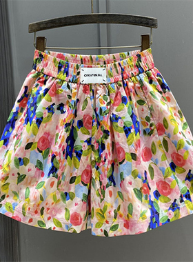 清仓捡漏专柜撤回特大码胖mm300斤短裤女时尚印花休闲裤女热裤女