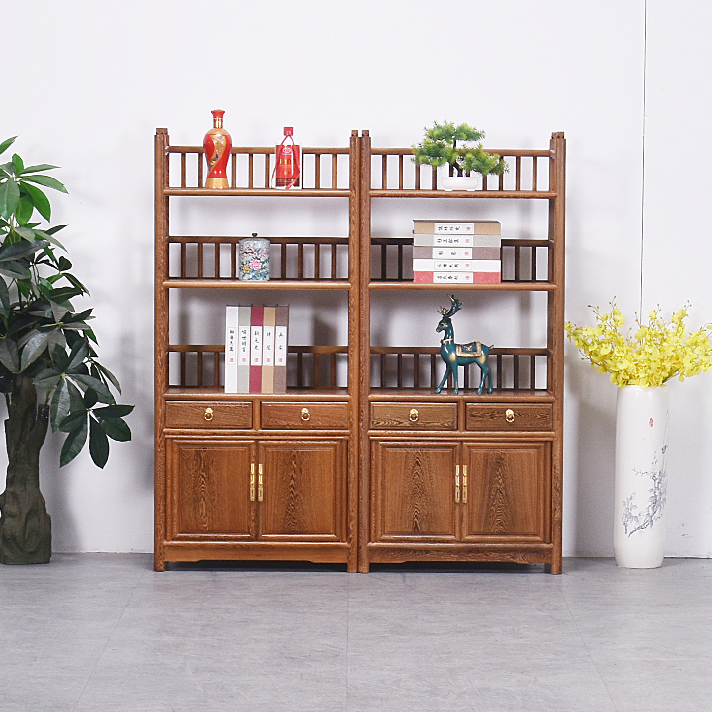 鸡翅木小书架落地置物架红木多层复古收纳架矮书柜实木新中式原木