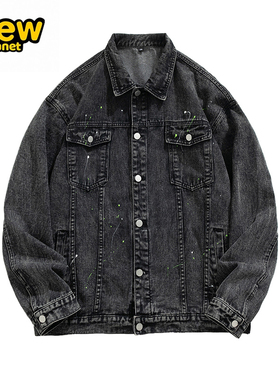 drew planet笑脸牛仔夹克男生复古黑色大码宽松情侣ins潮牌外套女