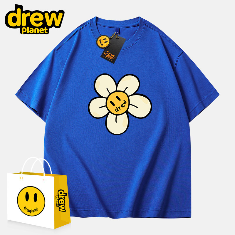 drew planet笑脸贾斯汀比伯情侣男女同款夏季纯棉短袖t恤女ins潮