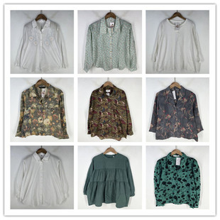 复古着vintage外贸精品民族风森女系纯色印碎花卉棉麻布衬衫 V3302