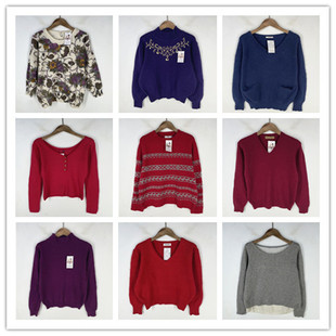 复古着vintage外贸尖货民族风森女系纯色钉珠安哥拉兔绒毛衣X2101