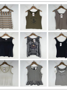 复古着vintage日韩尖货学院风甜美系条纹印花卉夏季背心吊带Q2802