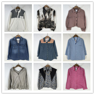 复古着vintage外贸尖货学院风森女系纯色拼接印花棉麻布衬衫 V3301