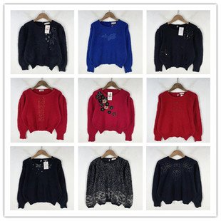 复古着vintage外贸精选民族风森女系钉珠绣花安哥拉兔绒毛衣X2001