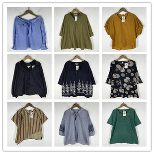 复古着vintage外贸尖货英伦风森女系纯色格子条纹棉麻布衬衫 Z0861