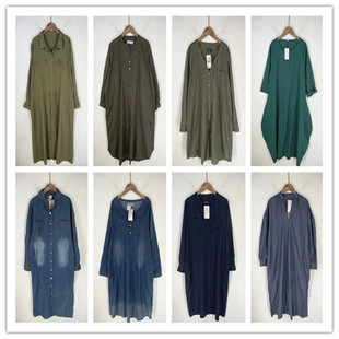 复古着vintage日韩精选英伦风森女系纯色百搭牛仔棉布连衣裙L2662