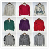 复古着vintage外贸尖货学院风甜美系绣花钉珠安哥拉兔绒毛衣X3201