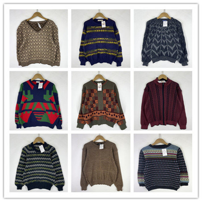 复古着vintage日韩精选校园风甜美系几何印花男女套头纯毛衣D2563