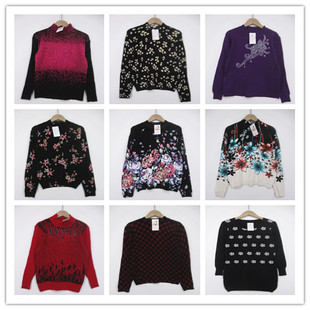 复古着vintage日韩精品民族风甜美森系宫廷印花中领套头毛衣A2123