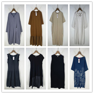 复古着vintage外贸精选学院风森女系纯色拼接印花棉质连衣裙R3506