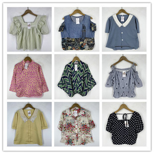 复古着vintage校园风甜美系波点格子印碎花卉棉麻布衬衫 上衣Z2504