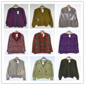 复古着vintage日韩尖货民族风森女系纯色菱格印花开衫 纯毛衣D0162