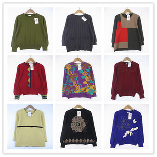 复古着vintage外贸精选学院风甜美系卡通拼接印花套头纯毛衣D4462