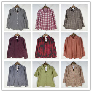 复古着vintage外贸精选学院风甜美系格子纯色条纹棉麻布衬衫 V1465