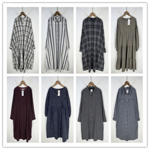 复古着vintage外贸精选校园风甜美系纯色条纹格子棉布连衣裙L4503