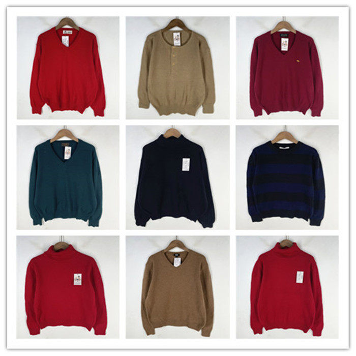 复古着vintage日韩精选学院风甜美系纯色条纹男女套头纯毛衣M0602