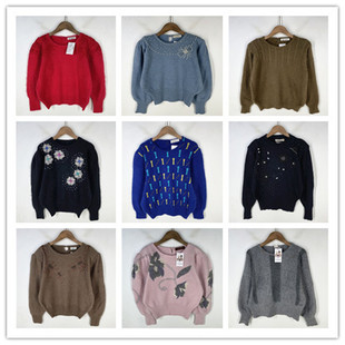 复古着vintage外贸精品民族风森女系绣花装 饰安哥拉兔绒毛衣X3202