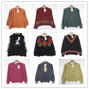 复古着vintage日韩精品民族风森女系纯色宫廷印花套头纯毛衣D3761