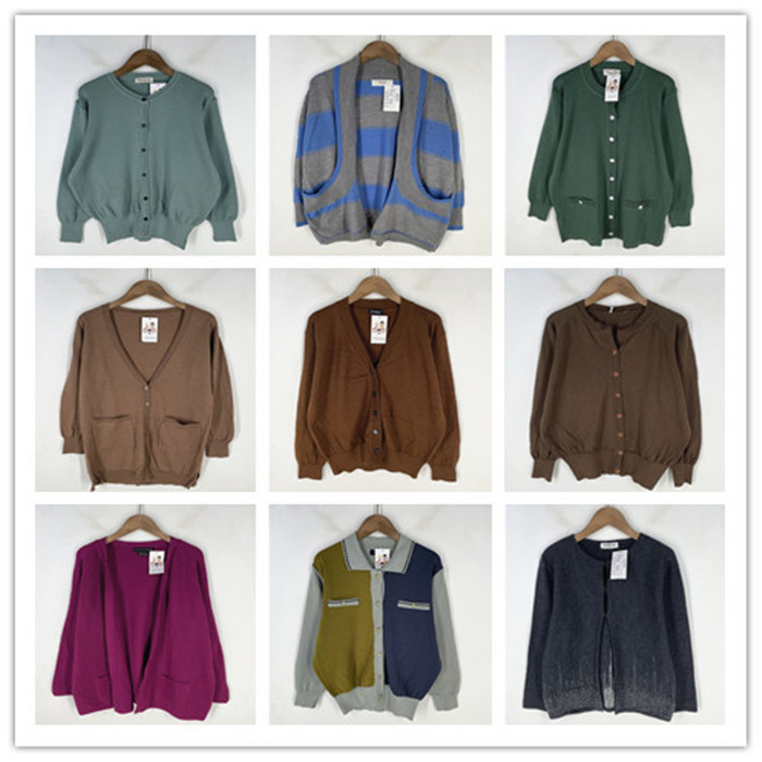 复古着vintage日韩尖货学院风森女系条纹拼接印花开衫纯毛衣M1104