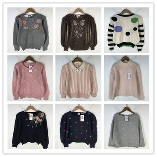 复古着vintage外贸精选田园风甜美系卡通绣花安哥拉兔绒毛衣X5262