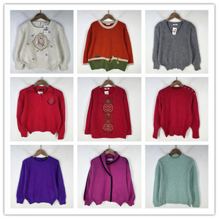 复古着vintage外贸精品学院风甜美系印绣花卉安哥拉兔绒毛衣X4102