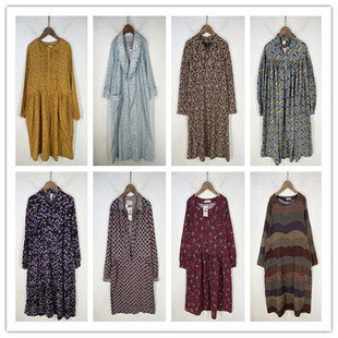 复古着vintage日韩尖货民族风森女系宫廷印碎花卉棉布连衣裙L2401