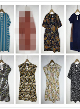 复古着vintage外贸尖货民族风森女系条纹纯色印花棉布连衣裙P5362