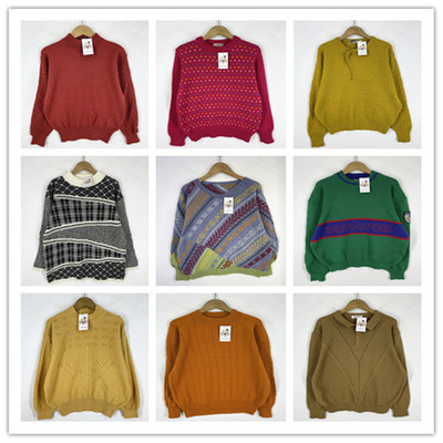 复古着vintage日韩精品学院风甜美系卡通徽章LOGO套头纯毛衣D5161