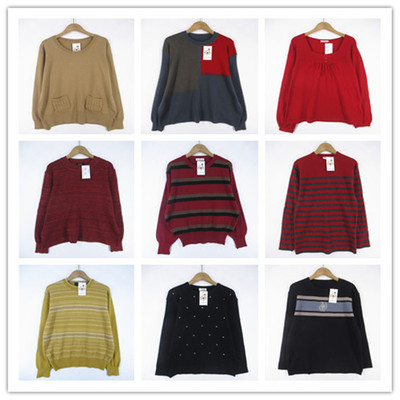 复古着vintage日韩精选民族风森女系纯色绣花拼接套头纯毛衣M0361