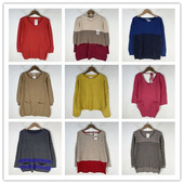 复古着vintage日韩原单学院风森女系纯色条纹拼接套头纯毛衣M2201