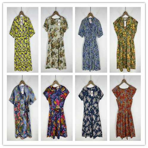 复古着vintage外贸尖货民族风森女系渲染印碎花卉棉布连衣裙P6064