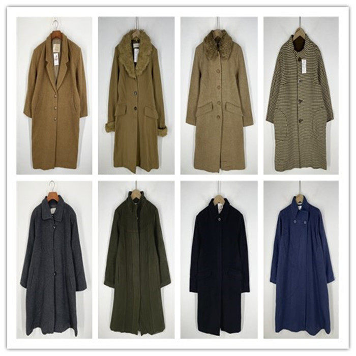 复古着vintage日韩原单学院风森系纯色条纹秋冬毛呢大衣外套C2261