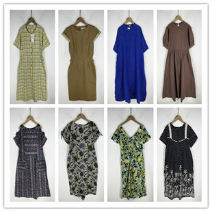 复古着vintage外贸精品民族风森女系格子印碎花卉棉布连衣裙P8462