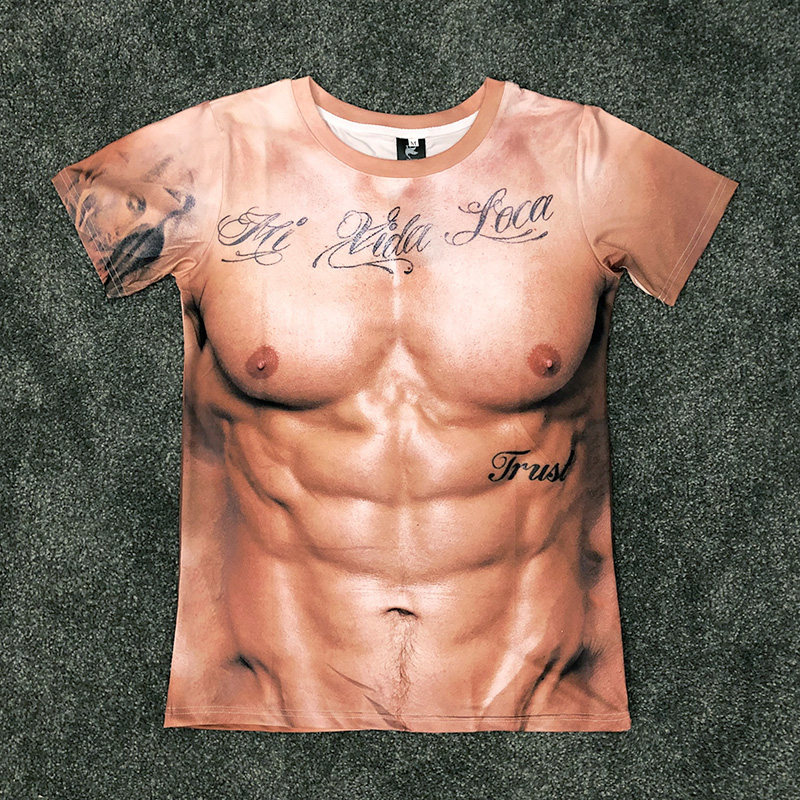 肌肉T恤男假腹肌搞笑恶搞年会服装男3D立体胸肌体恤表演道具衣服