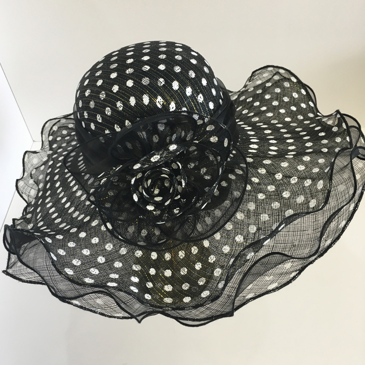 英式设计亚麻礼帽手工三层麻纱帽子百搭大沿宴会帽出游遮阳帽